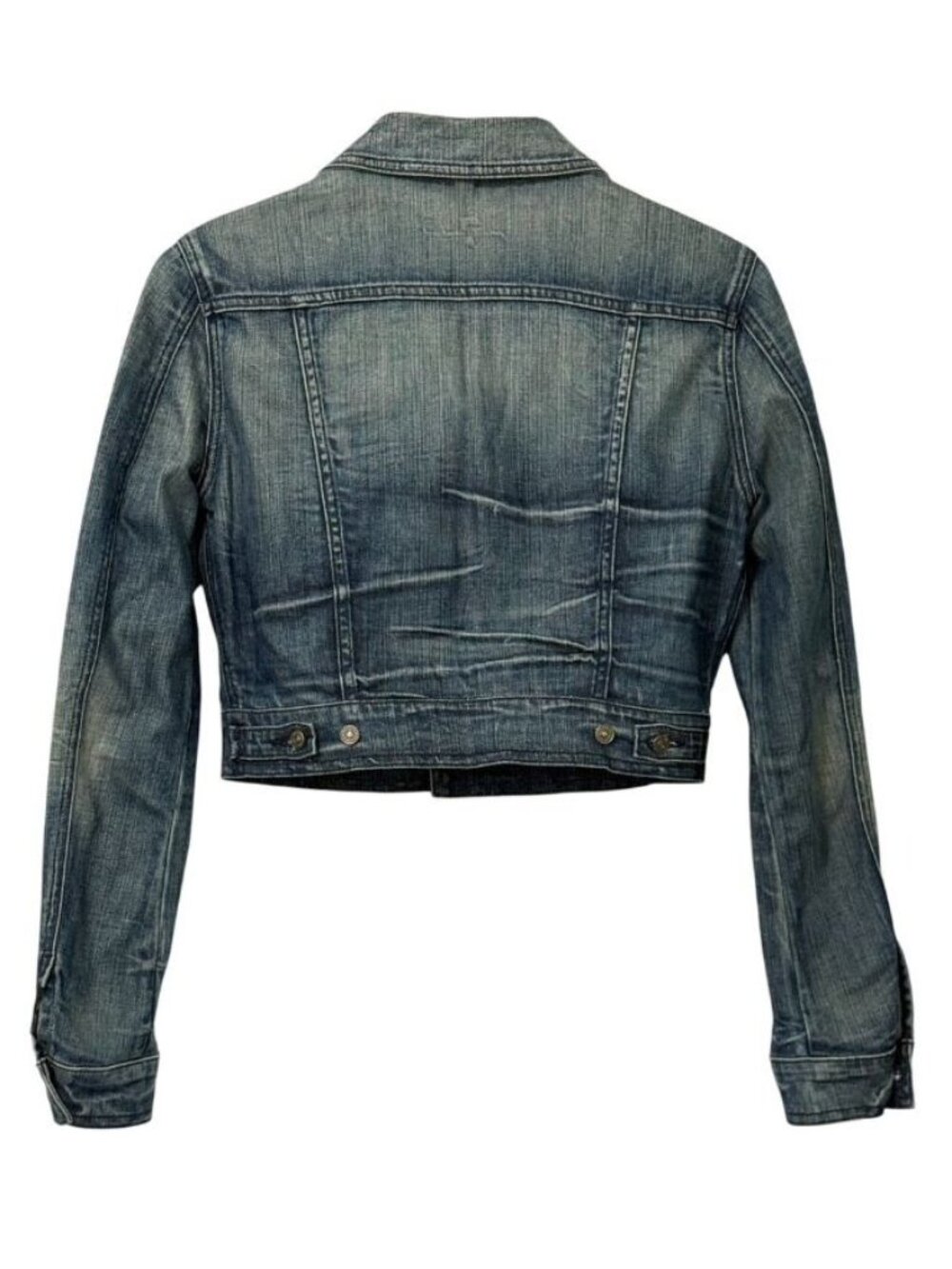 7 for All Mankind Cropped Jean Jacket Trucker Classic Retro Blue Denim Size S - Picture 4 of 11